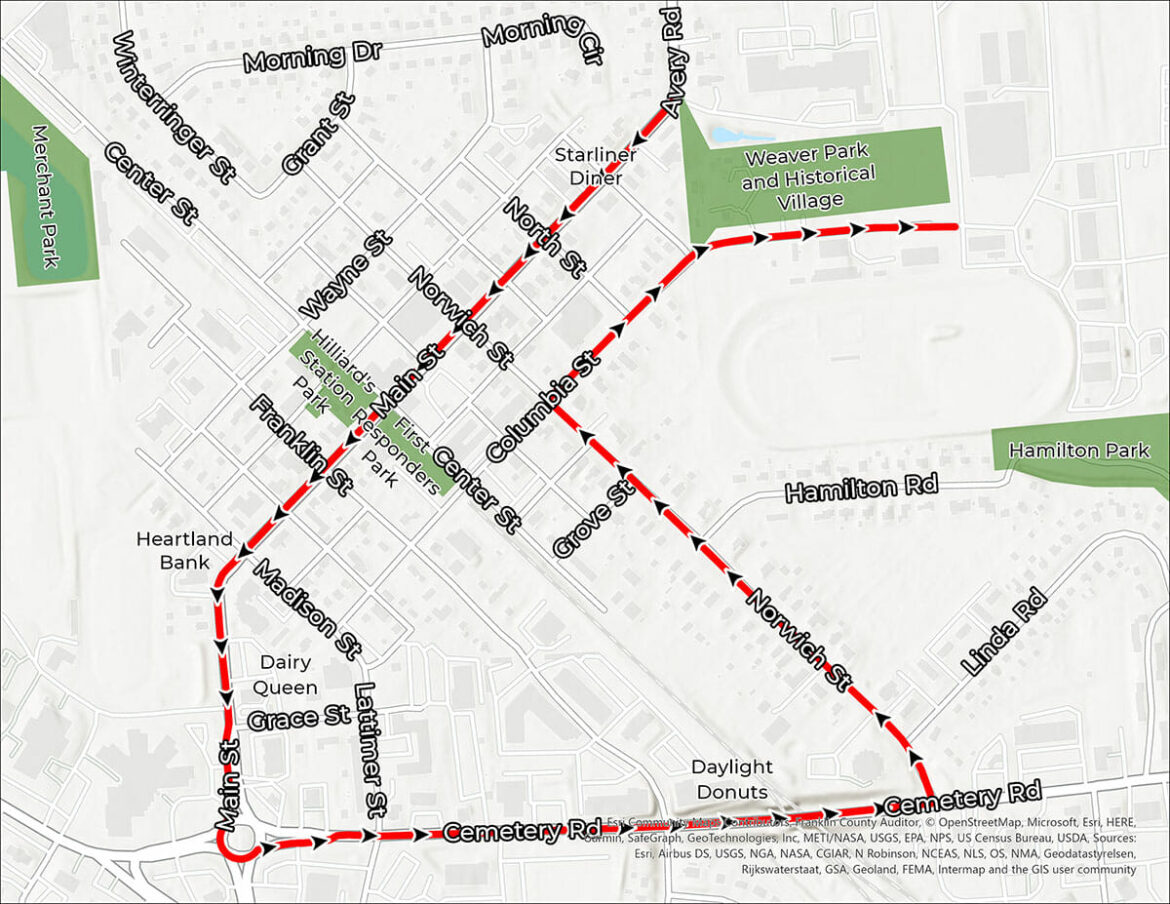 A map showing the route of the Independence Day Parade